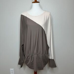 TAHARI SPORT Color Block Top‎ 3X Brown Cream Dolman Long Sleeves